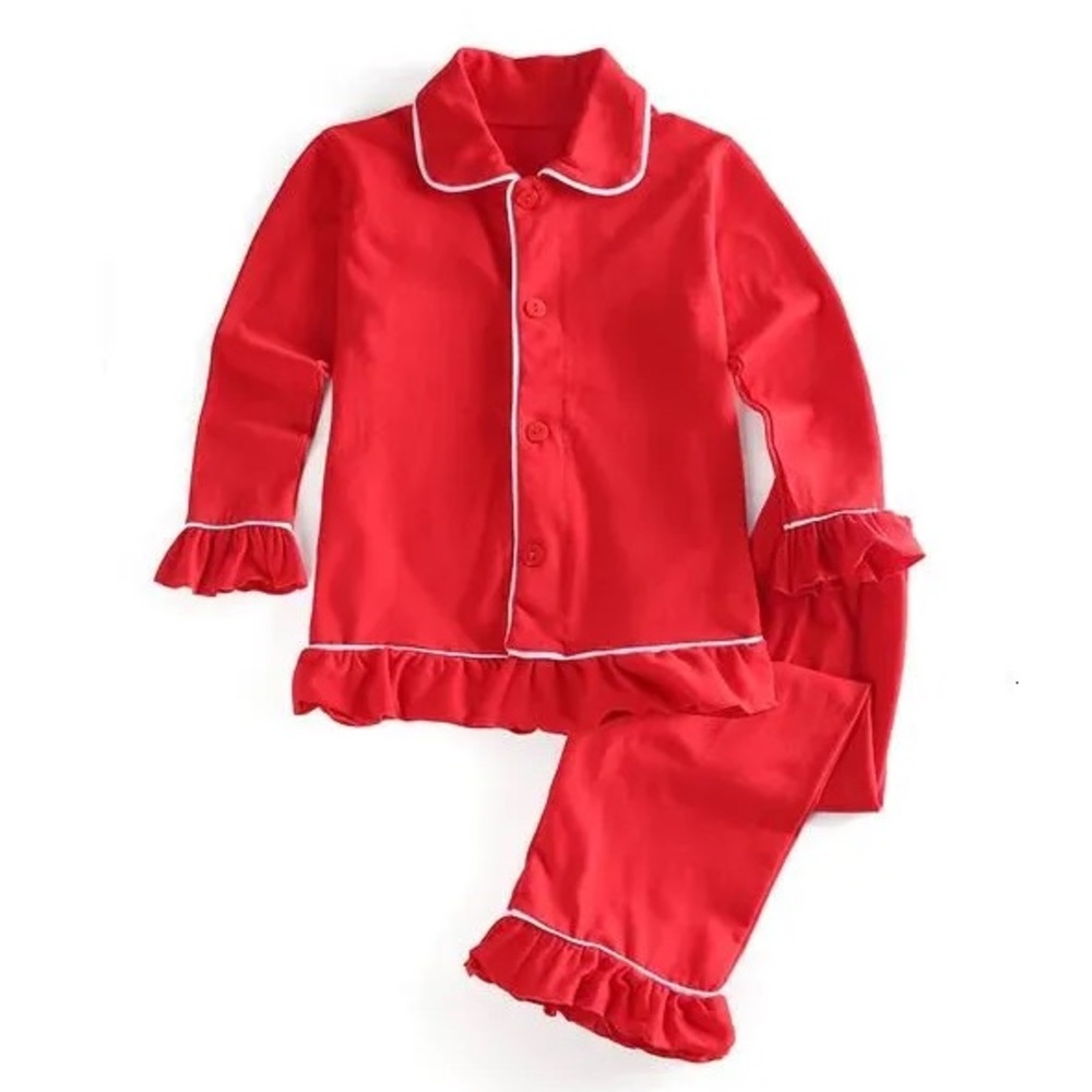 Toddler Girls 2pc Pajama Set Red w/ Ruffles size 3T Once upon a Boutique